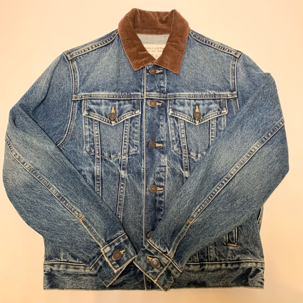 Nili Lotan Denim Jacket with Brown Corduroy Accent Collar